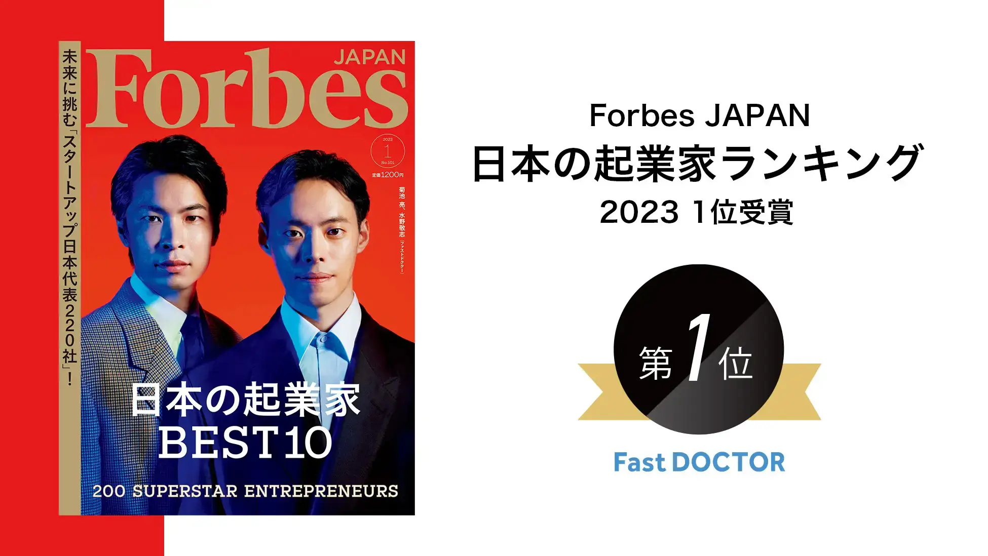 Forbes JAPAN「日本の起業家ランキング2023」で1位受賞。代表菊池・水野が表紙に選出